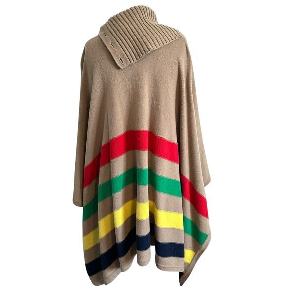 NWT Lauren Ralph Lauren Striped Wool Blend Poncho Camel S/M - Picture 2 of 7